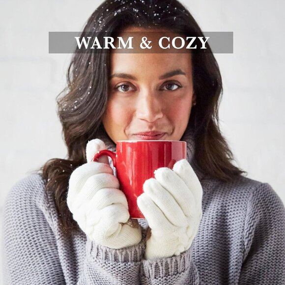 womens Cable Knit Gloves With Touchscreen Palm Patches - Picture 4 of 5